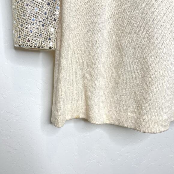St John Evening 2 Piece Skirt Jacket Knit Set Womens 4 Cream Ivory Sequin Jewel - Picture 8 of 14